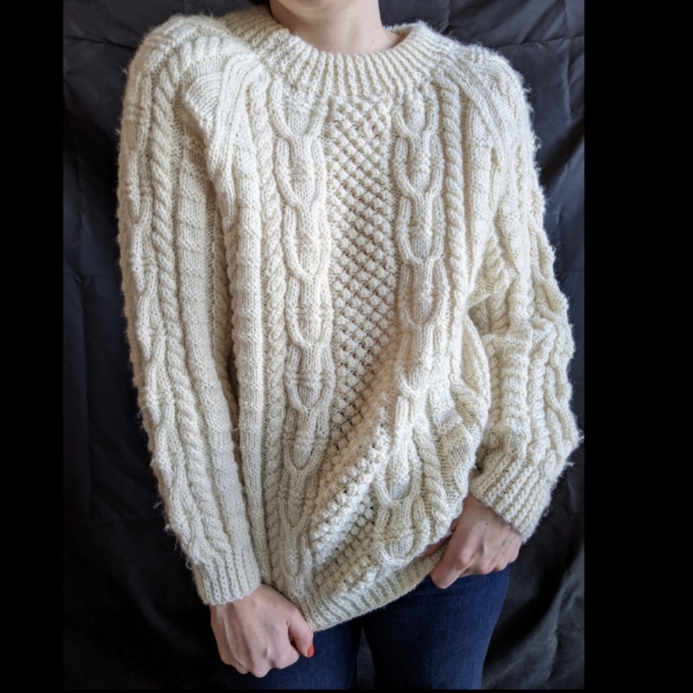 Vintage Wool Acrylic Chunky Knit Cream Sweater